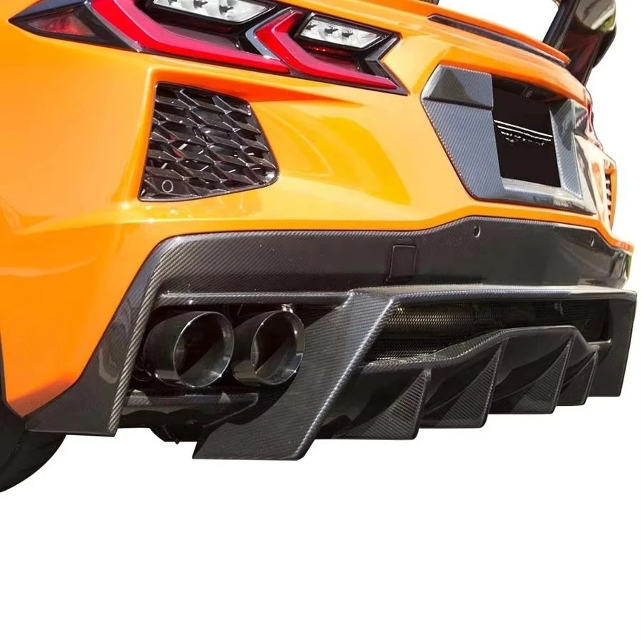 New  Corvette C8 Carbon Fiber Rear Diffuser Body Kit with Bumper Lip Accessory & Exhaust Cut-Outs